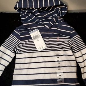 New Ralph Lauren 9 Month 9M Navy Blue and white stripes  Hoodie